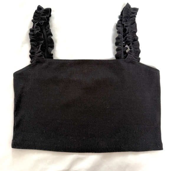Aritzia Sunday Best Fire Cracker Black Ruffle-Shoulder Cropped Tank - Picture 7 of 12